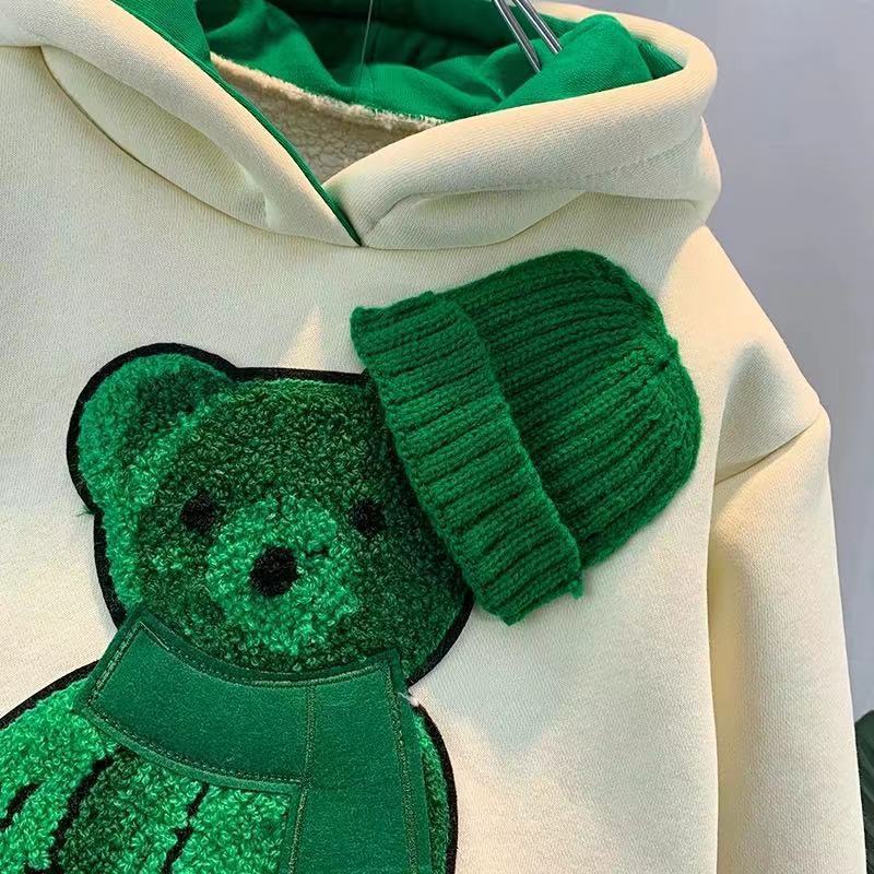 【12M-8Y】2-piece Boys Casual Scarf Bear Embroidered Hooded Sweatshirt And Pants Set 【12M-8Y】2-piece Boys Casual Scarf Bear Embroidered Hooded Sweatshirt And Pants Set