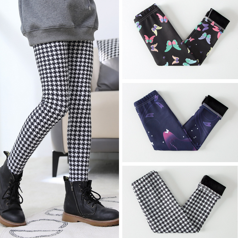 【2Y-13Y】Girls Casual Butterfly & Houndstooth & Flowers Fleece Leggings 【2Y-13Y】Girls Casual Butterfly & Houndstooth & Flowers Fleece Leggings