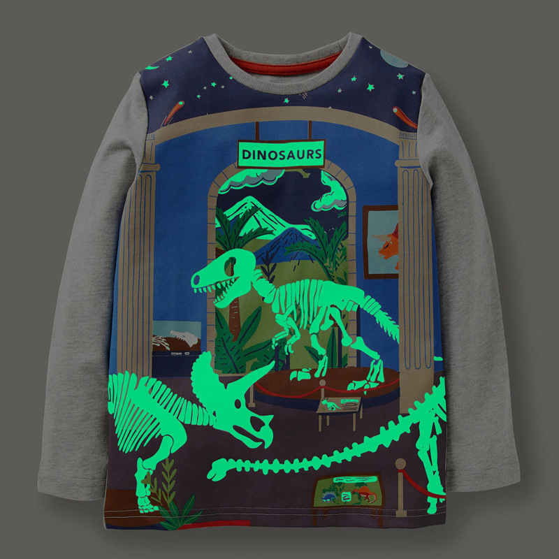 【18M-7Y】Boys Dinosaur Luminous Pattern Print Long Sleeve T-shirt - 4114 【18M-7Y】Boys Dinosaur Luminous Pattern Print Long Sleeve T-shirt - 4114
