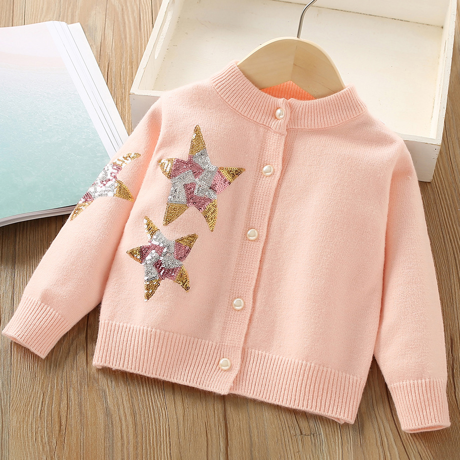 【2Y-8Y】Girls Fashion Sequin Star Embroidered Long Sleeve Sweater Cardigan 【2Y-8Y】Girls Fashion Sequin Star Embroidered Long Sleeve Sweater Cardigan
