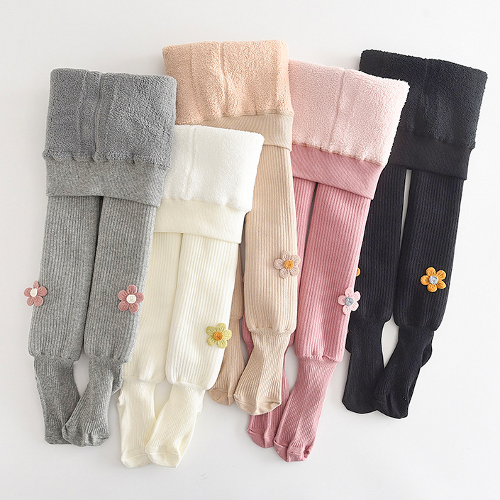 【1Y-11Y】Girls Cute Floral Embroidery Thickened Fleece Pantyhose 【1Y-11Y】Girls Cute Floral Embroidery Thickened Fleece Pantyhose