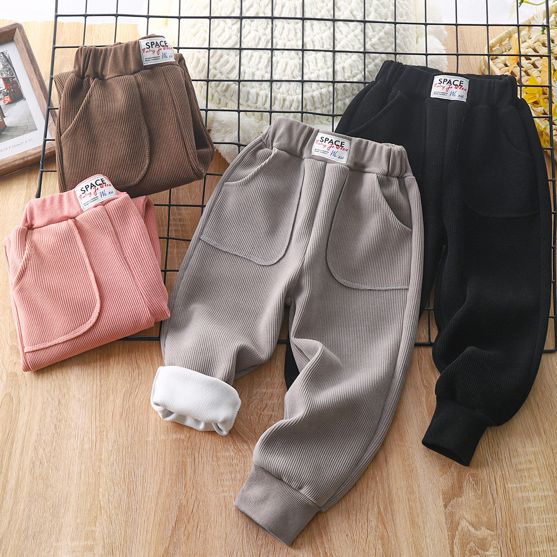 【12M-8Y】Kids Casual Pocket Design Solid Color Pants 【12M-8Y】Kids Casual Pocket Design Solid Color Pants