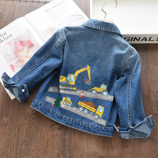 【18M-11Y】Boys Fashion Excavator Print Blue Denim Jacket - 3142 【18M-11Y】Boys Fashion Excavator Print Blue Denim Jacket - 3142