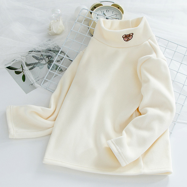 【3Y-12Y】Kids Casual Cartoon Bear Embroidered Half Turtleneck Fleece T-Shirt 【3Y-12Y】Kids Casual Cartoon Bear Embroidered Half Turtleneck Fleece T-Shirt
