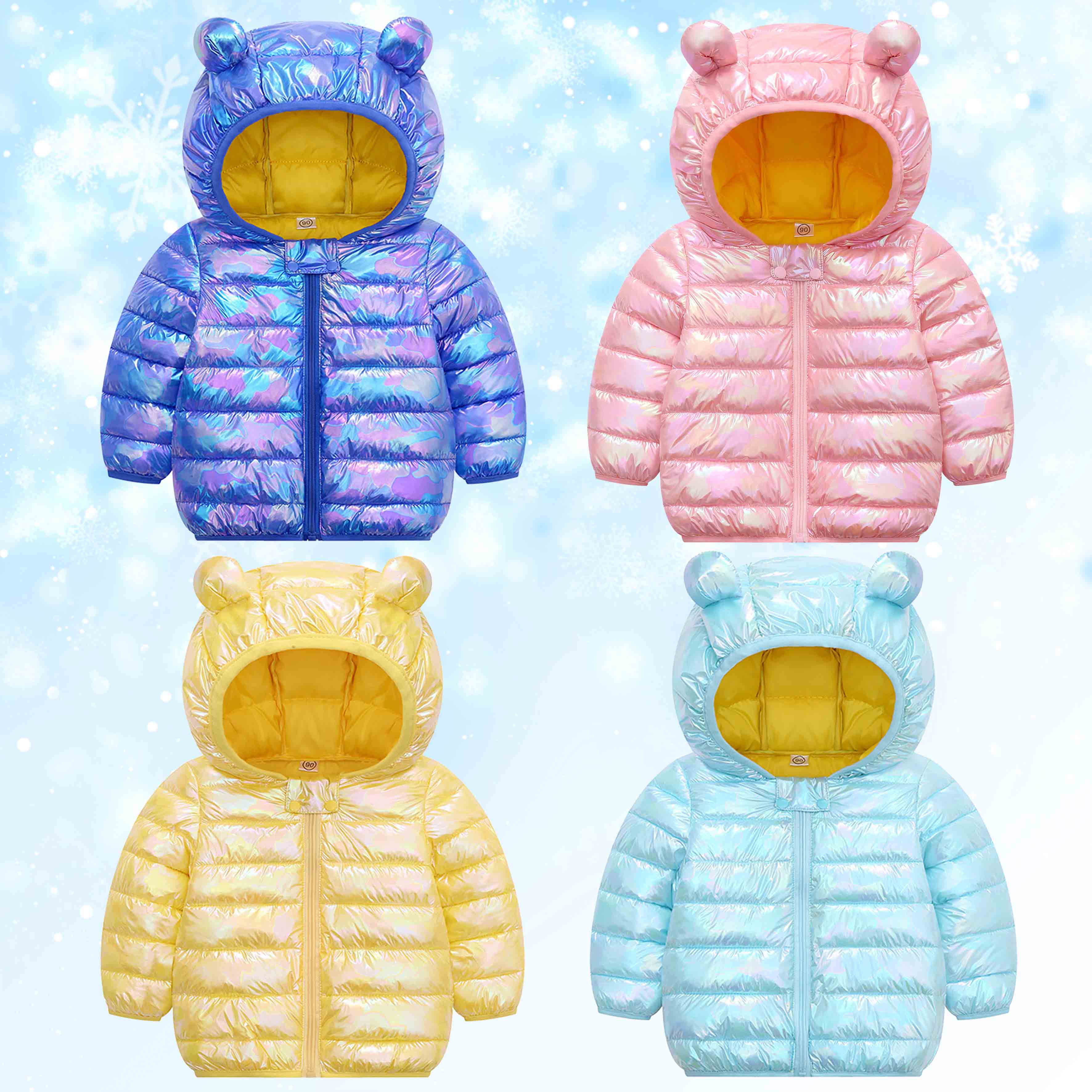 【12M-5Y】Kids Casual Solid Color Thickened Quilted Hooded Jacket 【12M-5Y】Kids Casual Solid Color Thickened Quilted Hooded Jacket