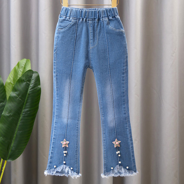 【2Y-13Y】Girl Fashion Flowers And Beads Blue Jeans 【2Y-13Y】Girl Fashion Flowers And Beads Blue Jeans