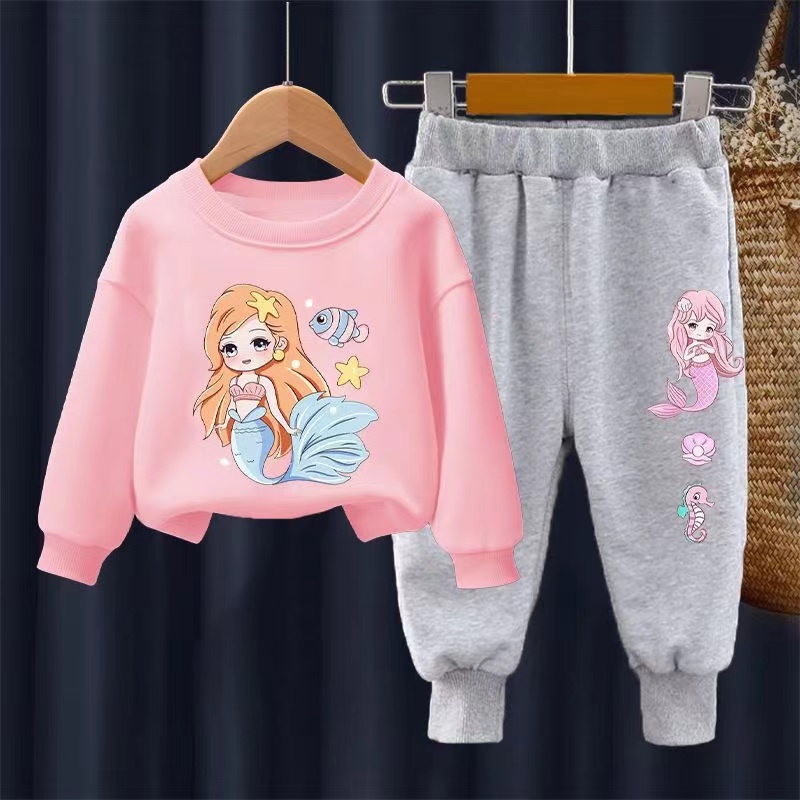 【18M-11Y】2-piece Girls Cute Mermaid Print Sweatshirt And Pants Set - 34287 【18M-11Y】2-piece Girls Cute Mermaid Print Sweatshirt And Pants Set - 34287