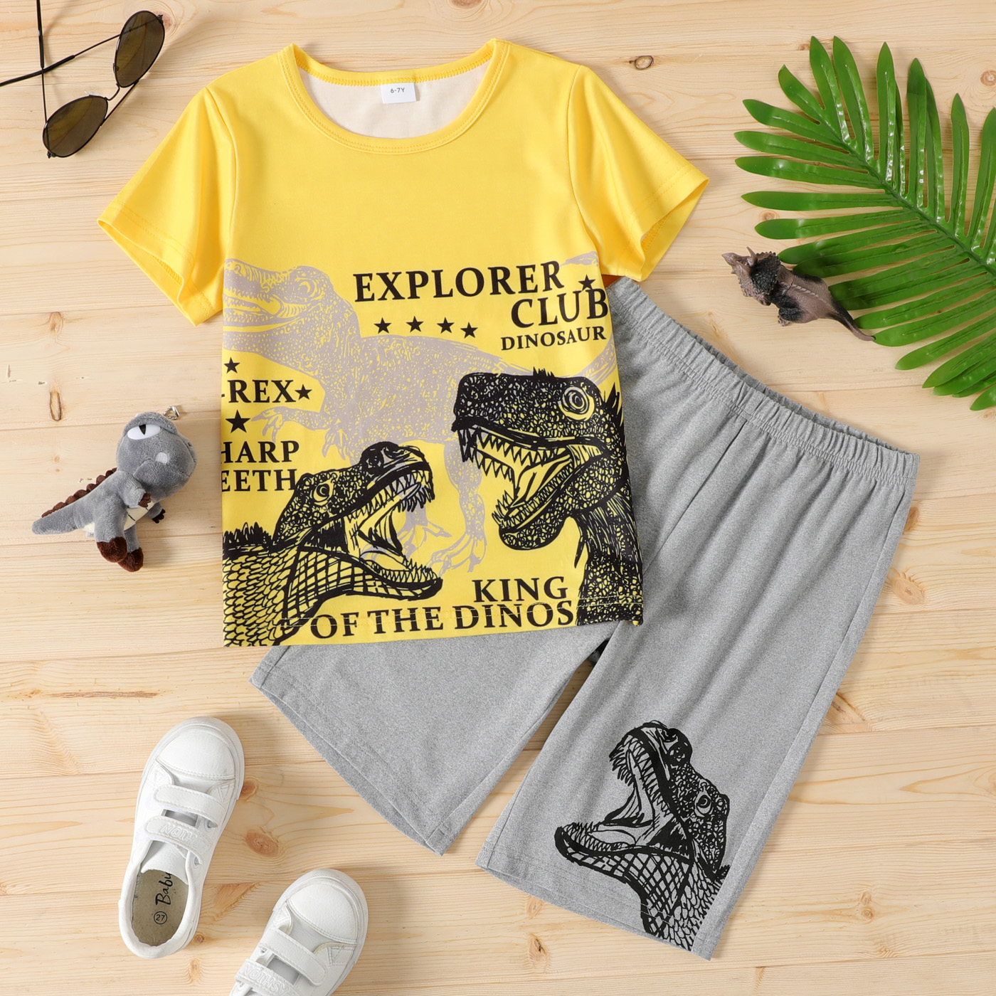 【4Y-13Y】2-piece Boys Casual Dinosaur Print Round Neck Short Sleeve T-shirt And Shorts Set 【4Y-13Y】2-piece Boys Casual Dinosaur Print Round Neck Short Sleeve T-shirt And Shorts Set