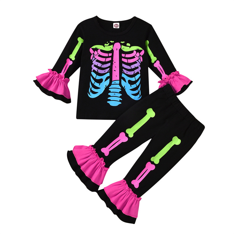 【18M-6Y】2-piece Girls Halloween Printed T-shirt And Pants Set - 34214 【18M-6Y】2-piece Girls Halloween Printed T-shirt And Pants Set - 34214