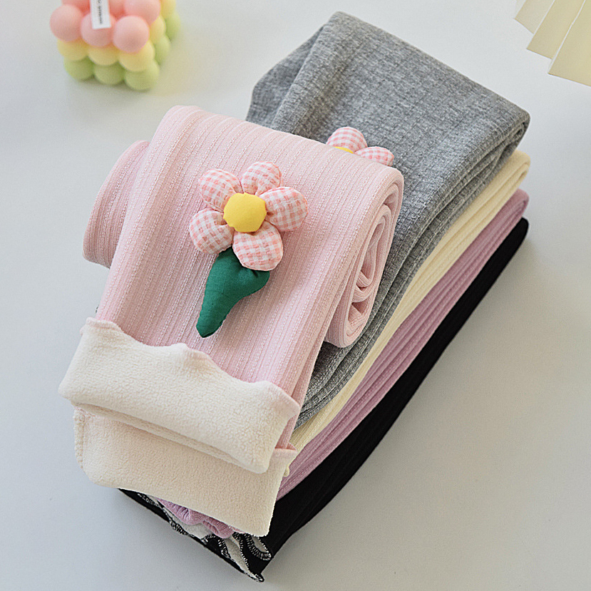 【12M-8Y】Girls Cute Dimensional Floral Pattern Comfortable Fleece Leggings 【12M-8Y】Girls Cute Dimensional Floral Pattern Comfortable Fleece Leggings