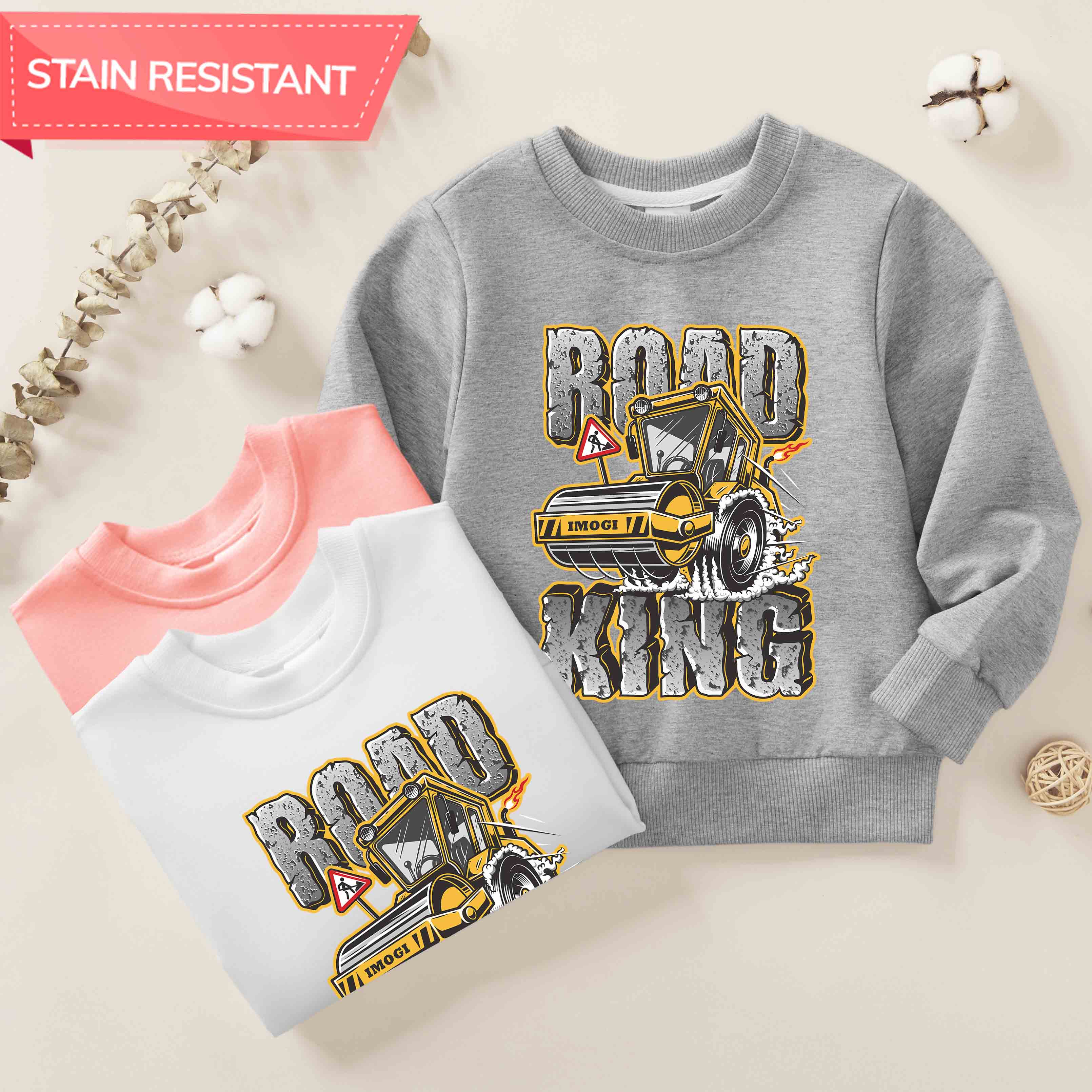 【12M-9Y】Boy Road Roller Print Cotton Stain Resistant Long Sleeve Sweatshirt 【12M-9Y】Boy Road Roller Print Cotton Stain Resistant Long Sleeve Sweatshirt