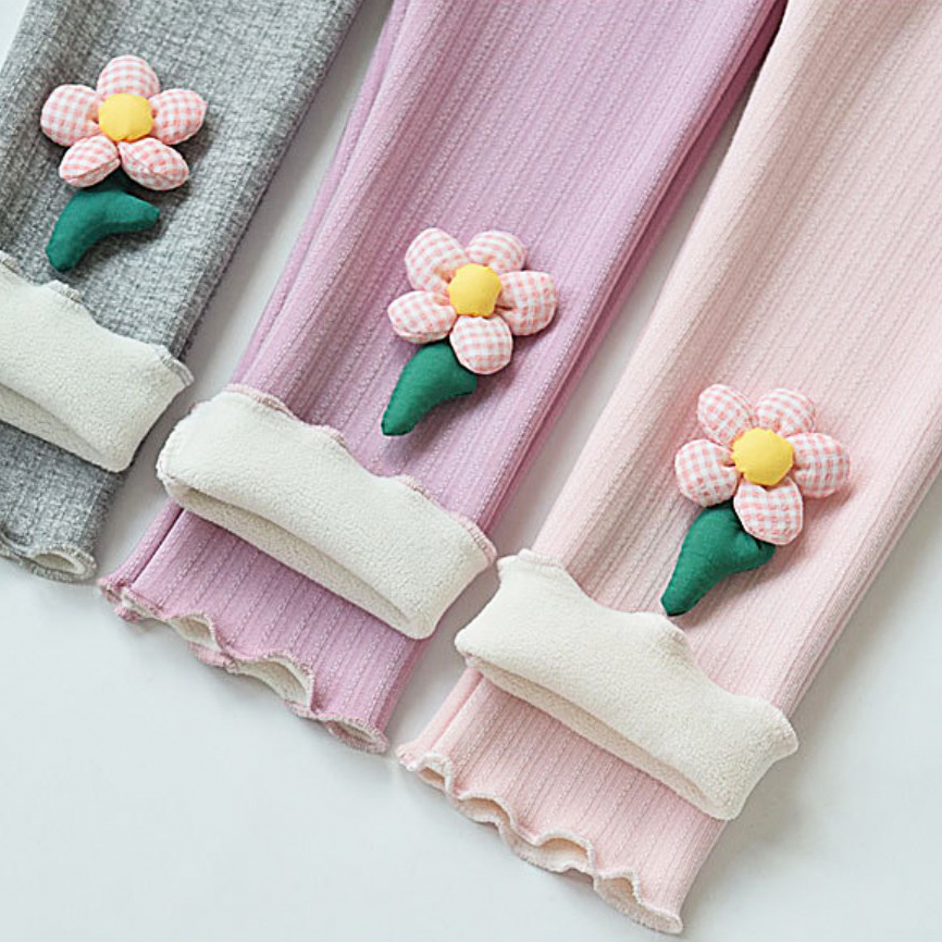【12M-8Y】Girls Cute Dimensional Floral Pattern Comfortable Fleece Leggings 【12M-8Y】Girls Cute Dimensional Floral Pattern Comfortable Fleece Leggings