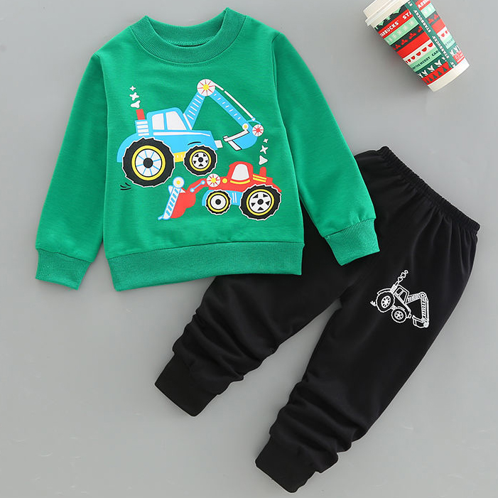 【18M-7Y】2-piece Boys Casual Digger And Shovel Print Round Neck Long Sleeve Sweatshirt And Pants Set 【18M-7Y】2-piece Boys Casual Digger And Shovel Print Round Neck Long Sleeve Sweatshirt And Pants Set