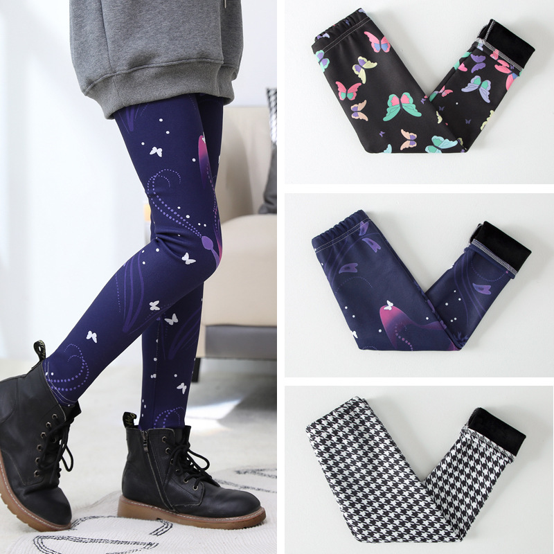 【2Y-13Y】Girls Casual Butterfly & Houndstooth & Flowers Fleece Leggings 【2Y-13Y】Girls Casual Butterfly & Houndstooth & Flowers Fleece Leggings
