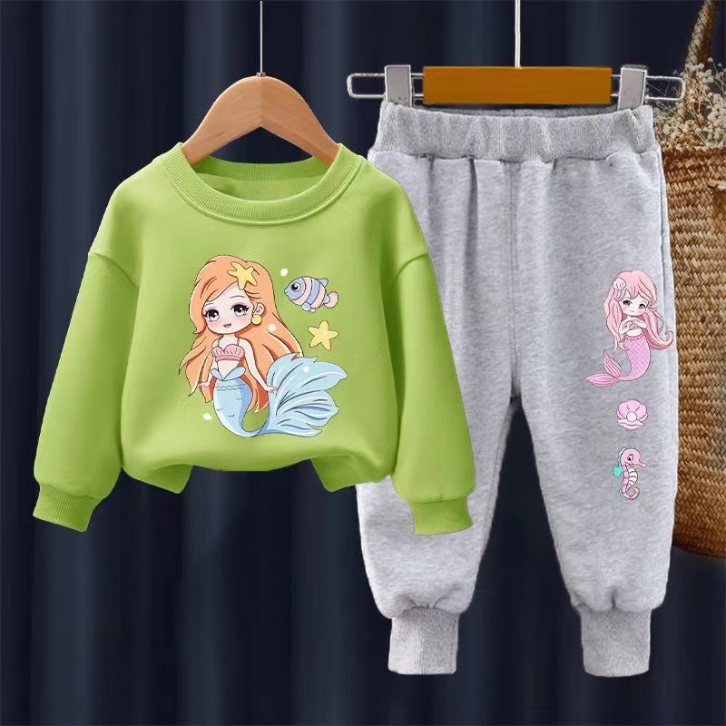 【18M-11Y】2-piece Girls Cute Mermaid Print Sweatshirt And Pants Set - 34287 【18M-11Y】2-piece Girls Cute Mermaid Print Sweatshirt And Pants Set - 34287