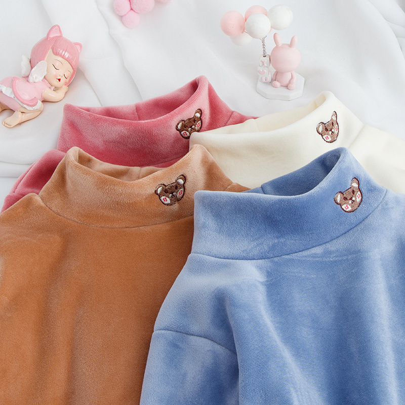 【3Y-12Y】Kids Casual Cartoon Bear Embroidered Half Turtleneck Fleece T-Shirt 【3Y-12Y】Kids Casual Cartoon Bear Embroidered Half Turtleneck Fleece T-Shirt