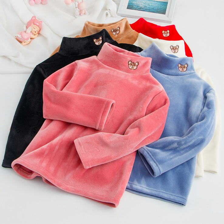【3Y-12Y】Kids Casual Cartoon Bear Embroidered Half Turtleneck Fleece T-Shirt 【3Y-12Y】Kids Casual Cartoon Bear Embroidered Half Turtleneck Fleece T-Shirt