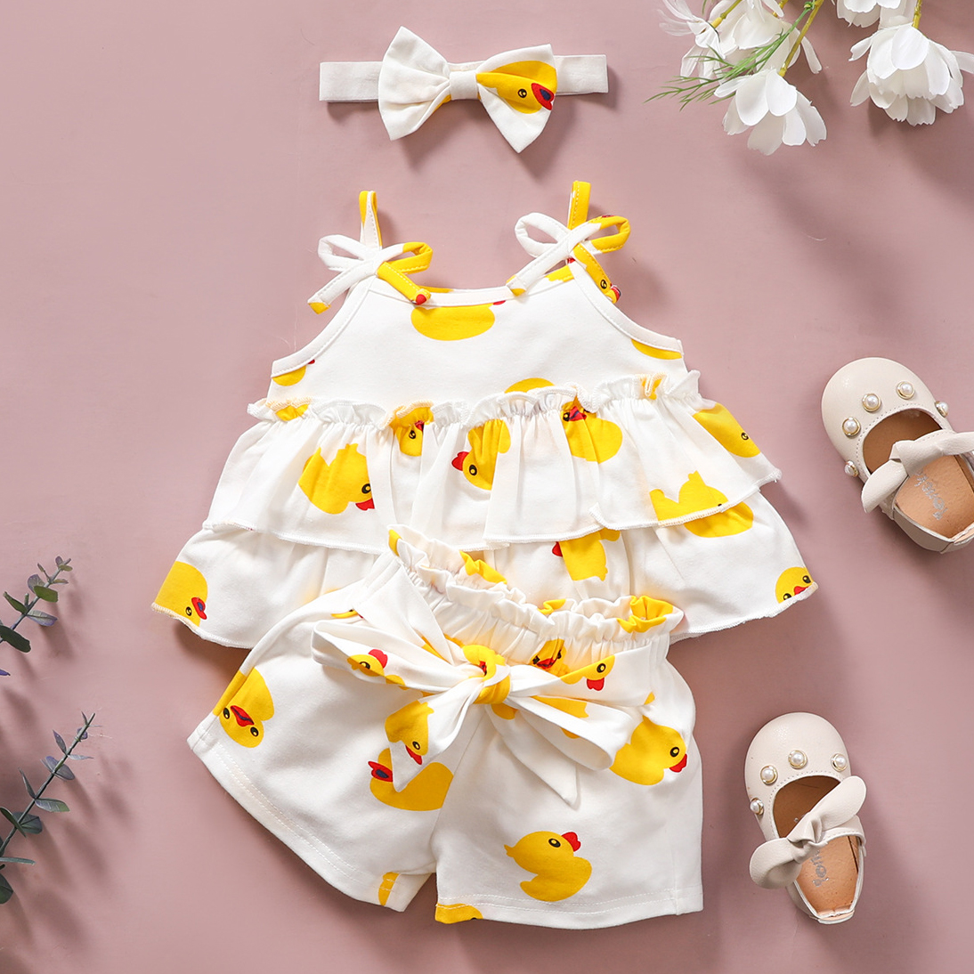 【0M-6Y】2-piece Girls Cute Cartoon Duck Top and Shorts Set - 3453 【0M-6Y】2-piece Girls Cute Cartoon Duck Top and Shorts Set - 3453