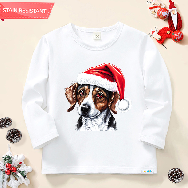 【12M-9Y】Kids Christmas Dog Print Cotton Stain Resistant Long Sleeve T-shirt 【12M-9Y】Kids Christmas Dog Print Cotton Stain Resistant Long Sleeve T-shirt