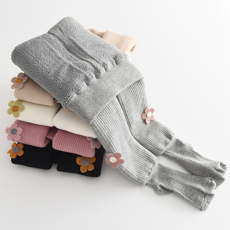 【1Y-11Y】Girls Cute Floral Embroidery Thickened Fleece Pantyhose 【1Y-11Y】Girls Cute Floral Embroidery Thickened Fleece Pantyhose