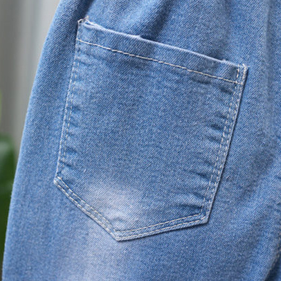 【2Y-13Y】Girl Fashion Flowers And Beads Blue Jeans 【2Y-13Y】Girl Fashion Flowers And Beads Blue Jeans