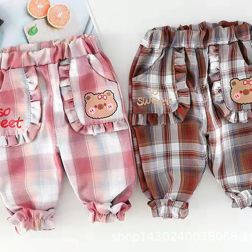 【12M-5Y】2-piece Girls Cute Bear And Letter Print Round Neck Long Sleeve Sweatshirt And Plaid Pants Set - 34423 【12M-5Y】2-piece Girls Cute Bear And Letter Print Round Neck Long Sleeve Sweatshirt And Plaid Pants Set - 34423