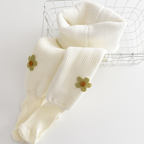 【1Y-11Y】Girls Cute Floral Embroidery Thickened Fleece Pantyhose 【1Y-11Y】Girls Cute Floral Embroidery Thickened Fleece Pantyhose