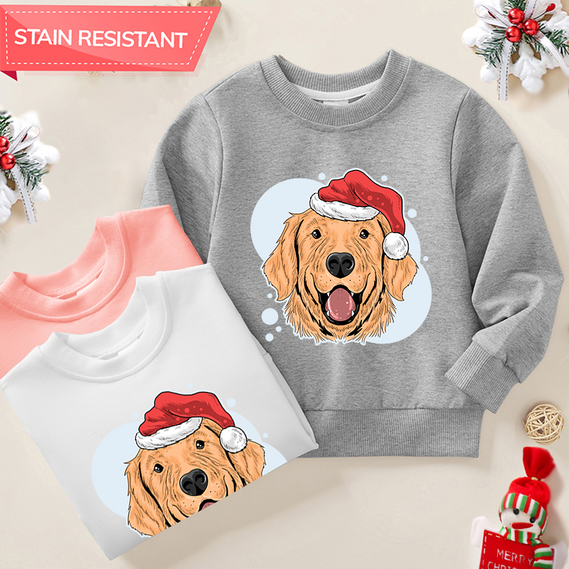 【12M-9Y】Kids Christmas Golden Retriever Dog Print Cotton Stain Resistant Long Sleeve Sweatshirt 【12M-9Y】Kids Christmas Golden Retriever Dog Print Cotton Stain Resistant Long Sleeve Sweatshirt