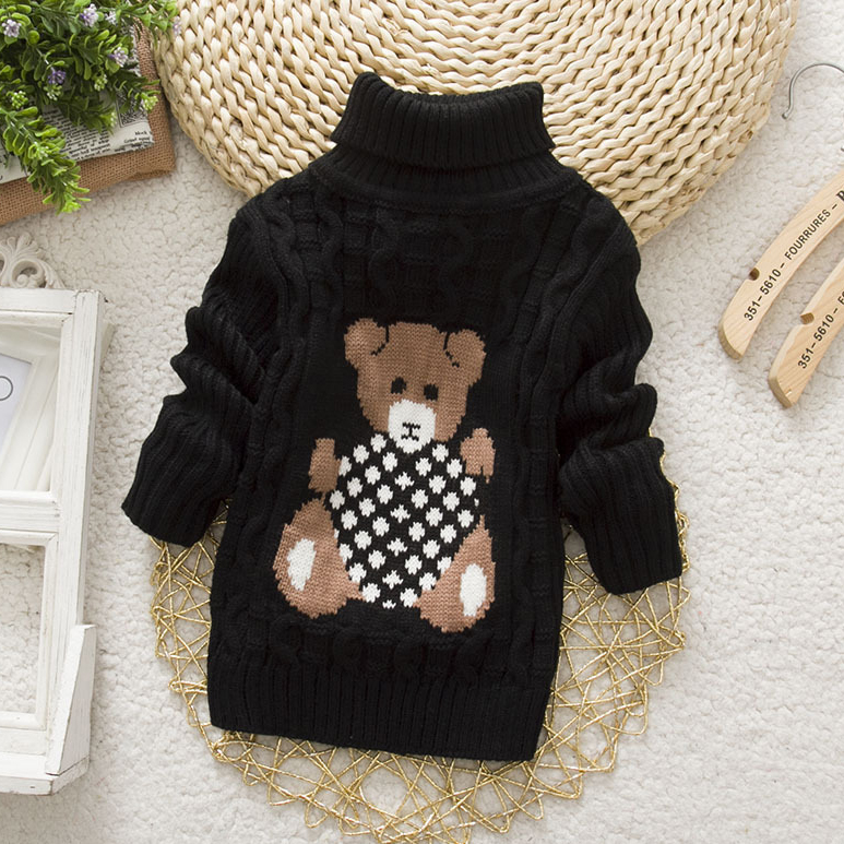 【18M-8Y】Kids Bear Pattern High Neckline Sweater - 3107 【18M-8Y】Kids Bear Pattern High Neckline Sweater - 3107