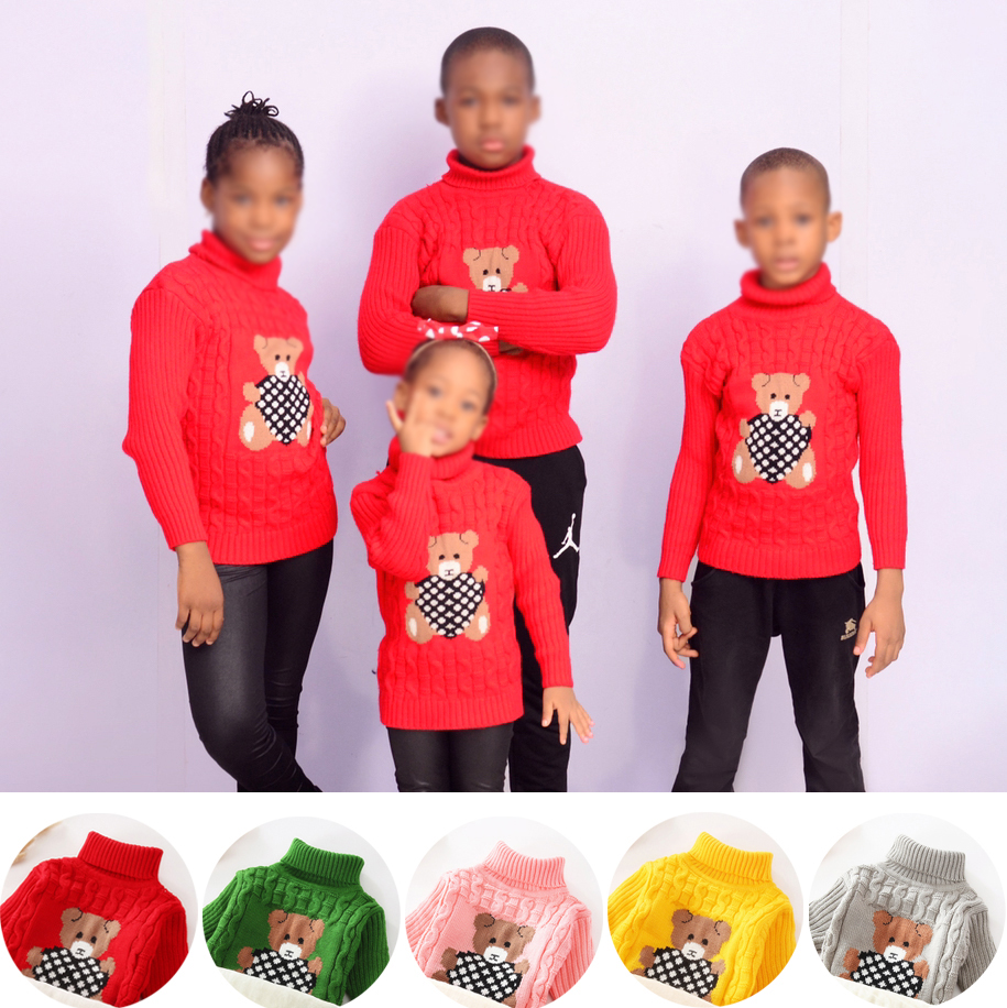 【18M-9Y】Kids Fashion Bear Pattern High Quality Fleece Thickened Funnel Neck Sweater - 9108 【18M-9Y】Kids Fashion Bear Pattern High Quality Fleece Thickened Funnel Neck Sweater - 9108