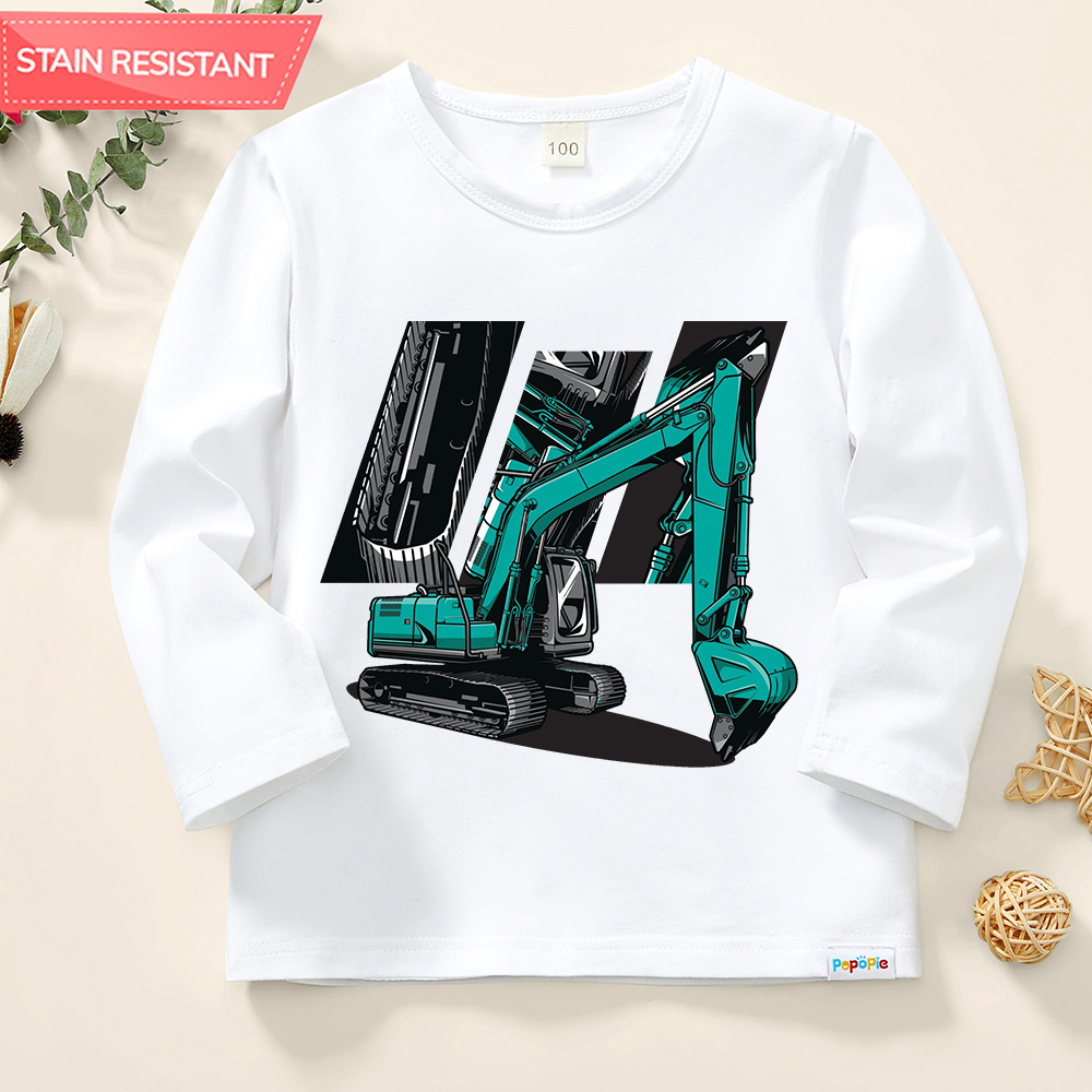 【12M-9Y】Boys Excavator Print Cotton Stain Resistant Long Sleeve T-shirt 【12M-9Y】Boys Excavator Print Cotton Stain Resistant Long Sleeve T-shirt