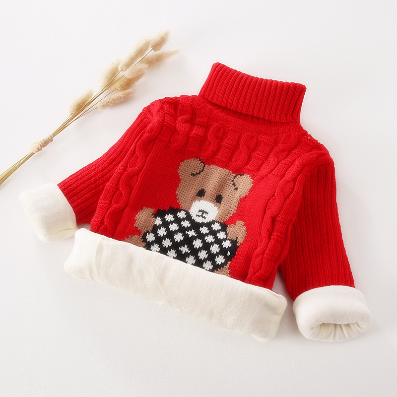 【18M-9Y】Kids Fashion Bear Pattern High Quality Fleece Thickened Funnel Neck Sweater - 9108 【18M-9Y】Kids Fashion Bear Pattern High Quality Fleece Thickened Funnel Neck Sweater - 9108