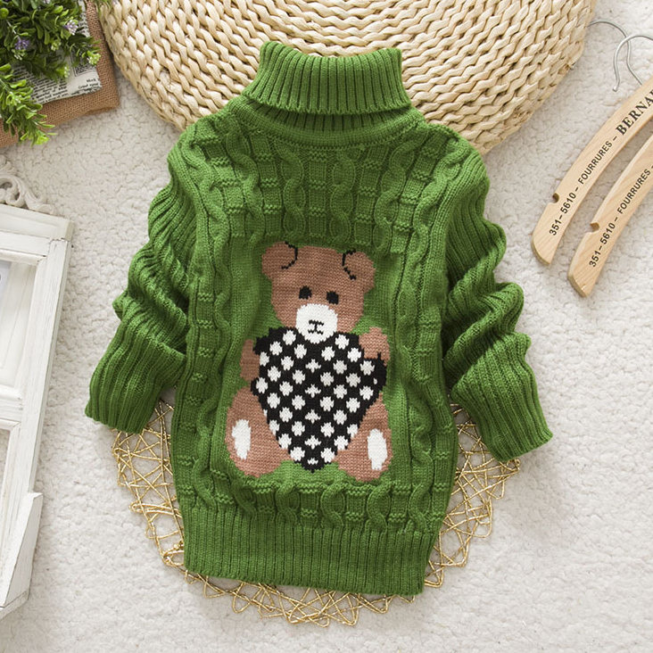 【18M-8Y】Kids Bear Pattern High Neckline Sweater - 3107 【18M-8Y】Kids Bear Pattern High Neckline Sweater - 3107