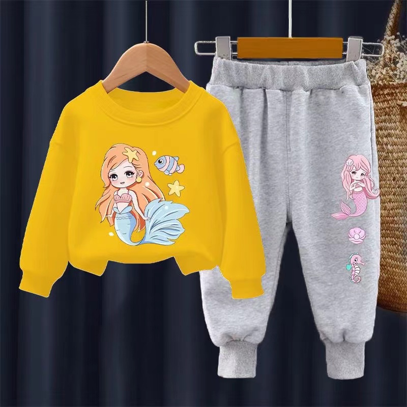 【18M-11Y】2-piece Girls Cute Mermaid Print Sweatshirt And Pants Set - 34287 【18M-11Y】2-piece Girls Cute Mermaid Print Sweatshirt And Pants Set - 34287