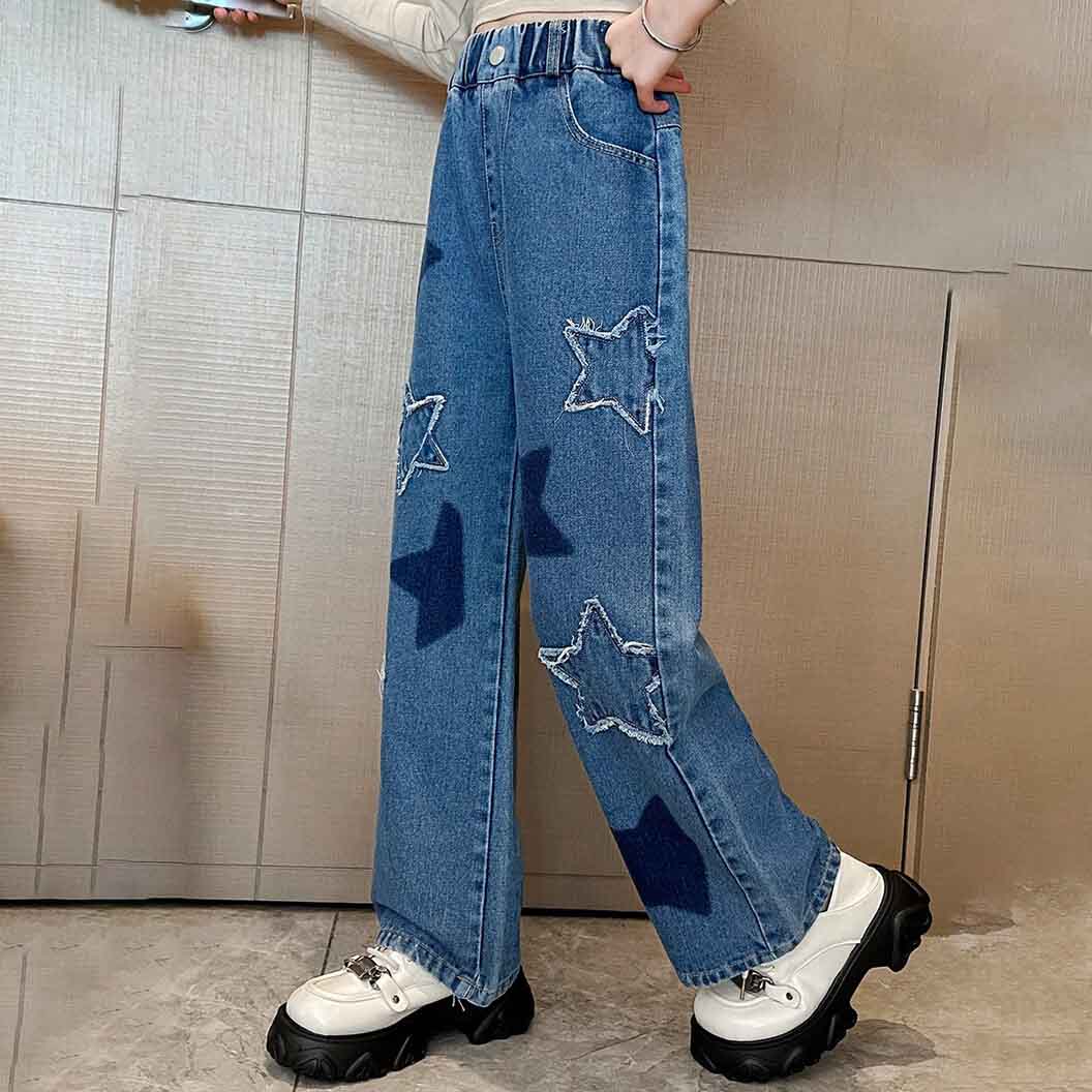 【3Y-12Y】Girls Fashion Star Embroidered Blue Jeans 【3Y-12Y】Girls Fashion Star Embroidered Blue Jeans