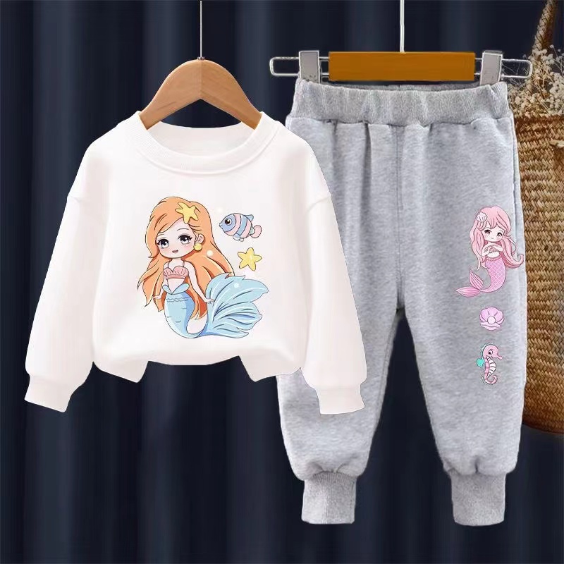 【18M-11Y】2-piece Girls Cute Mermaid Print Sweatshirt And Pants Set - 34287 【18M-11Y】2-piece Girls Cute Mermaid Print Sweatshirt And Pants Set - 34287