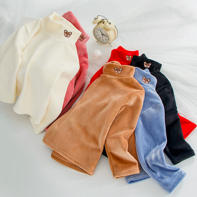 【3Y-12Y】Kids Casual Cartoon Bear Embroidered Half Turtleneck Fleece T-Shirt 【3Y-12Y】Kids Casual Cartoon Bear Embroidered Half Turtleneck Fleece T-Shirt