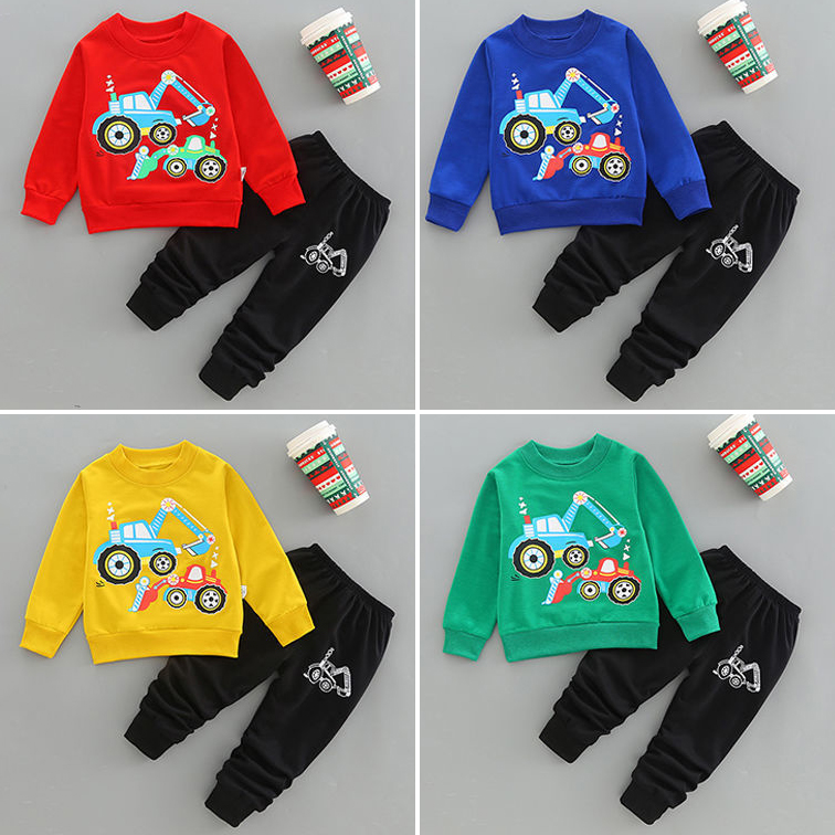 【18M-7Y】2-piece Boys Casual Digger And Shovel Print Round Neck Long Sleeve Sweatshirt And Pants Set 【18M-7Y】2-piece Boys Casual Digger And Shovel Print Round Neck Long Sleeve Sweatshirt And Pants Set