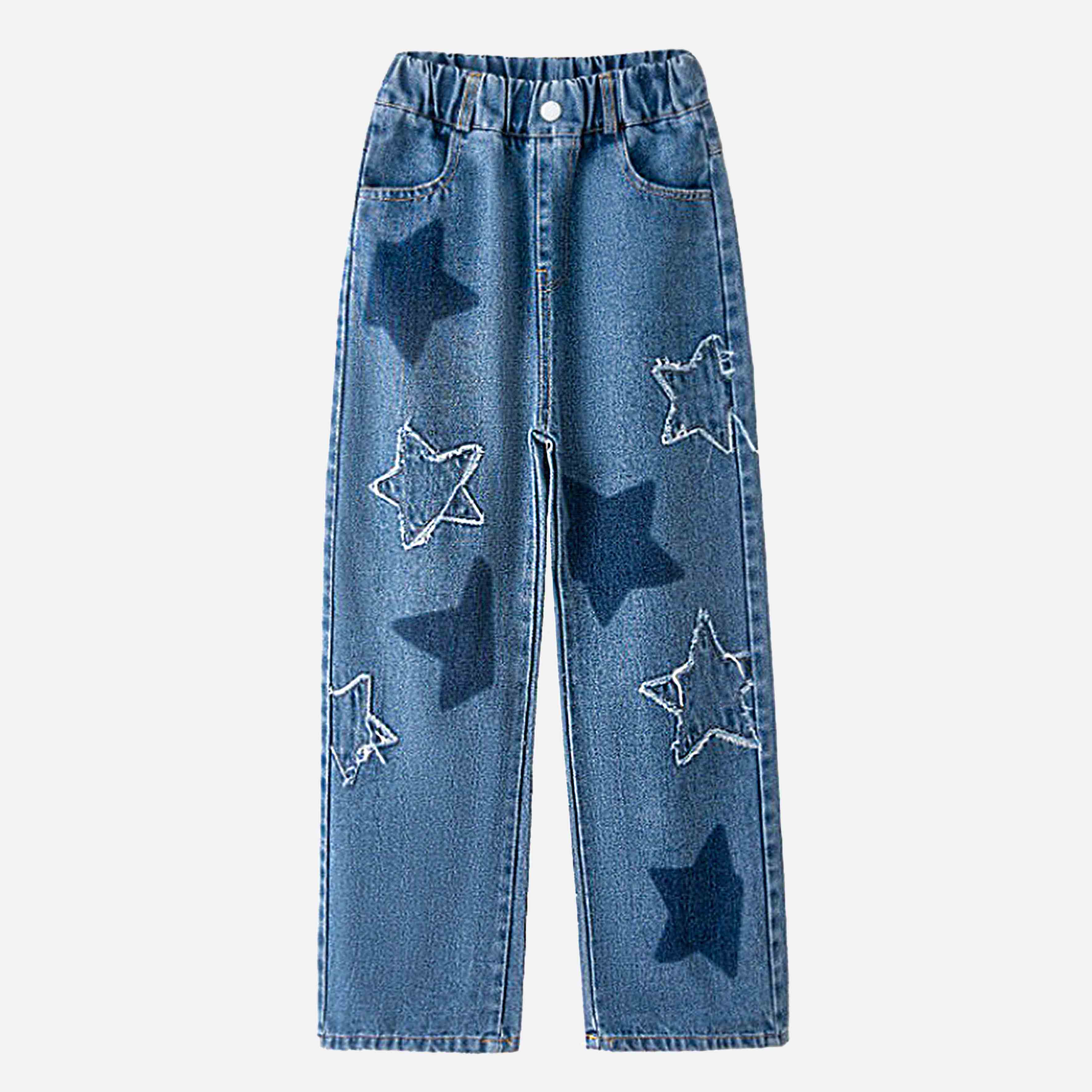 【3Y-12Y】Girls Fashion Star Embroidered Blue Jeans 【3Y-12Y】Girls Fashion Star Embroidered Blue Jeans