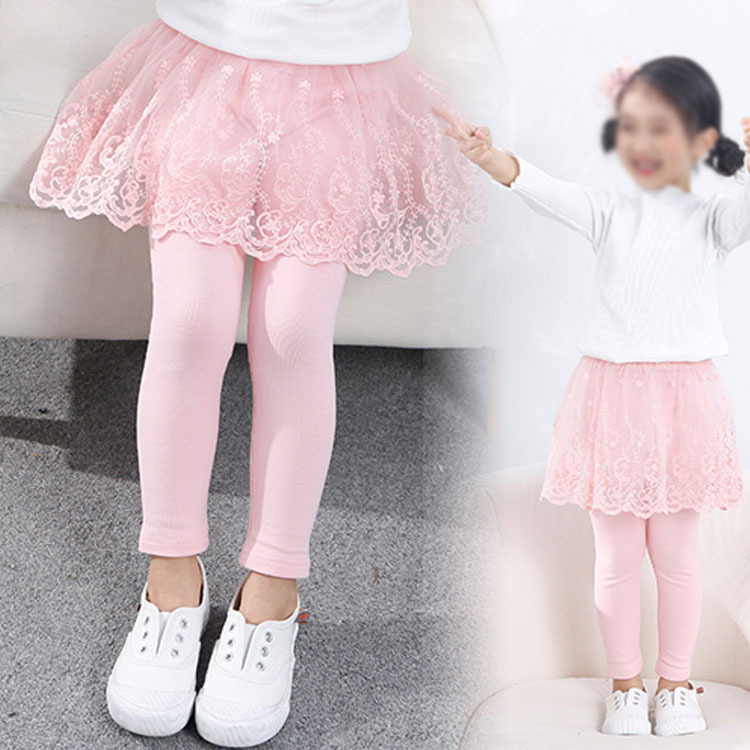 【18M-6Y】Girls Cute Floral Embroidered Lace Skirt Fake Two Piece Leggings 【18M-6Y】Girls Cute Floral Embroidered Lace Skirt Fake Two Piece Leggings