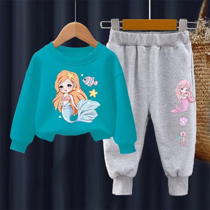 【18M-11Y】2-piece Girls Cute Mermaid Print Sweatshirt And Pants Set - 34287 【18M-11Y】2-piece Girls Cute Mermaid Print Sweatshirt And Pants Set - 34287