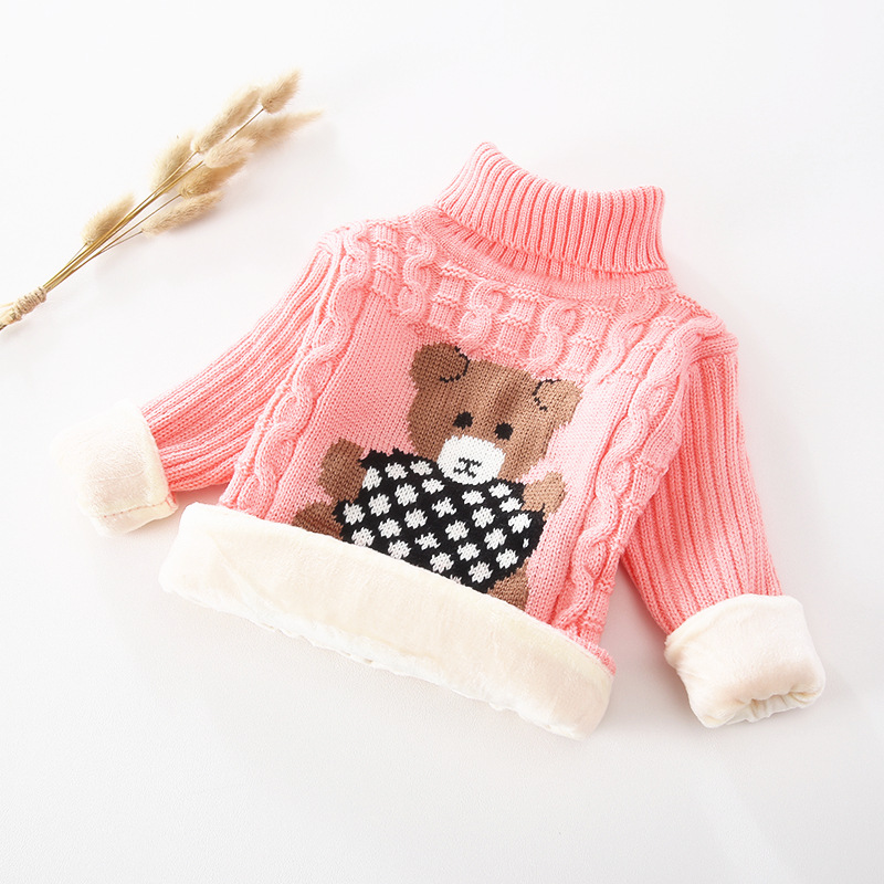 【18M-9Y】Kids Fashion Bear Pattern High Quality Fleece Thickened Funnel Neck Sweater - 9108 【18M-9Y】Kids Fashion Bear Pattern High Quality Fleece Thickened Funnel Neck Sweater - 9108