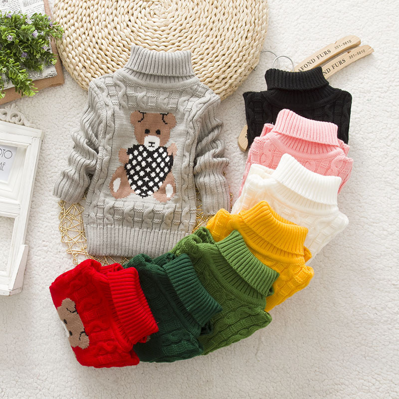 【18M-8Y】Kids Bear Pattern High Neckline Sweater - 3107 【18M-8Y】Kids Bear Pattern High Neckline Sweater - 3107