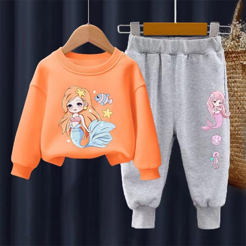 【18M-11Y】2-piece Girls Cute Mermaid Print Sweatshirt And Pants Set - 34287 【18M-11Y】2-piece Girls Cute Mermaid Print Sweatshirt And Pants Set - 34287