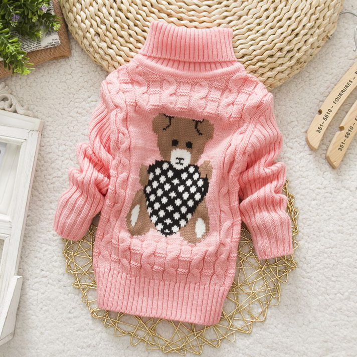 【18M-8Y】Kids Bear Pattern High Neckline Sweater - 3107 【18M-8Y】Kids Bear Pattern High Neckline Sweater - 3107