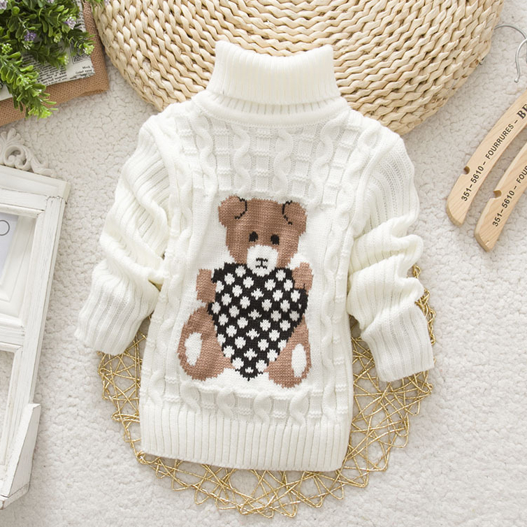 【18M-8Y】Kids Bear Pattern High Neckline Sweater - 3107 【18M-8Y】Kids Bear Pattern High Neckline Sweater - 3107