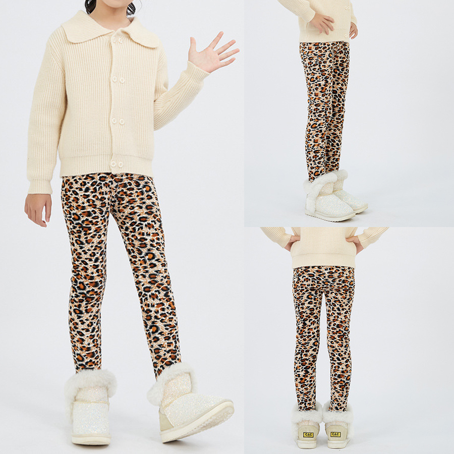 【3Y-12Y】Girls Stylish Leopard And Flowers And Cartoon Print Thickened Fleece Leggings 【3Y-12Y】Girls Stylish Leopard And Flowers And Cartoon Print Thickened Fleece Leggings