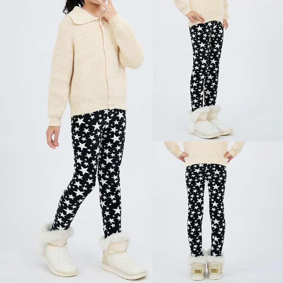 【3Y-12Y】Girls Stylish Leopard And Flowers And Cartoon Print Thickened Fleece Leggings 【3Y-12Y】Girls Stylish Leopard And Flowers And Cartoon Print Thickened Fleece Leggings