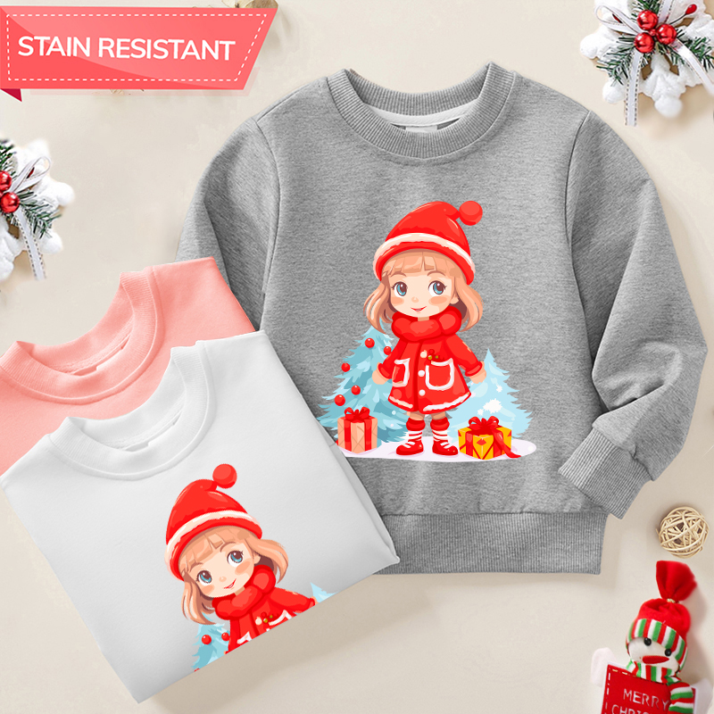 【12M-9Y】Girl Cartoon Christmas Print Cotton Stain Resistant Long Sleeve Sweatshirt 【12M-9Y】Girl Cartoon Christmas Print Cotton Stain Resistant Long Sleeve Sweatshirt