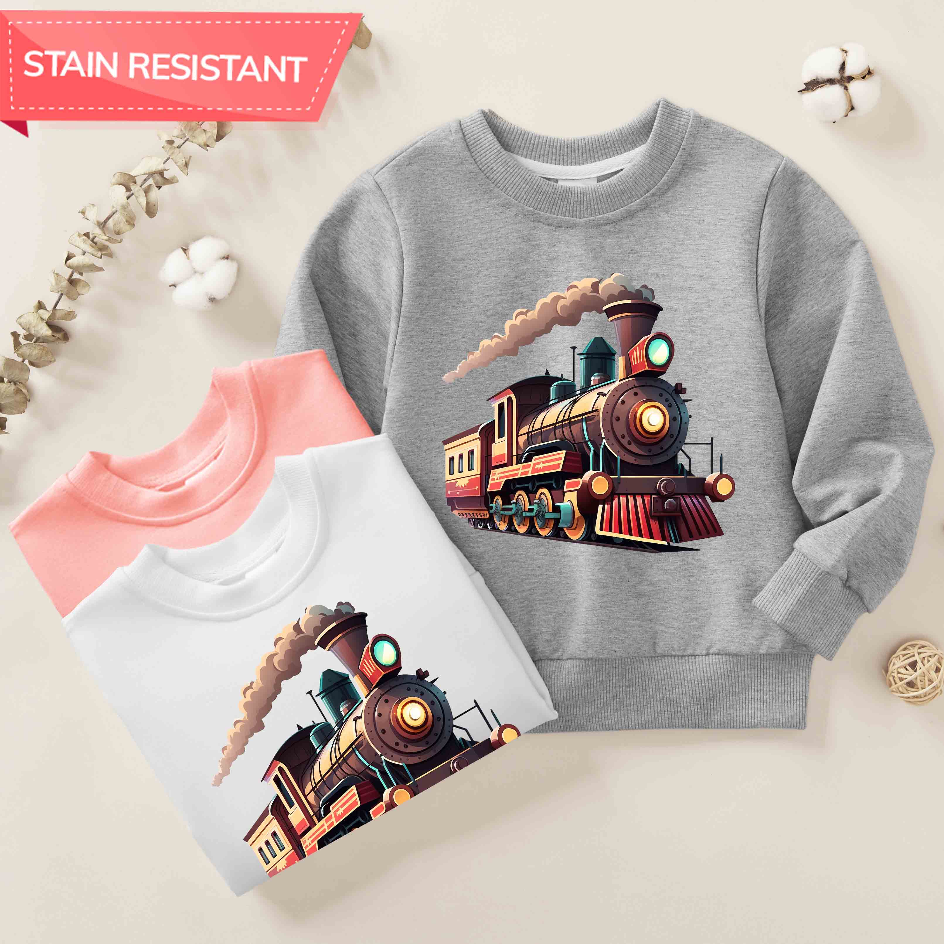 【12M-9Y】Boy Train Print Cotton Stain Resistant Long Sleeve Sweatshirt 【12M-9Y】Boy Train Print Cotton Stain Resistant Long Sleeve Sweatshirt